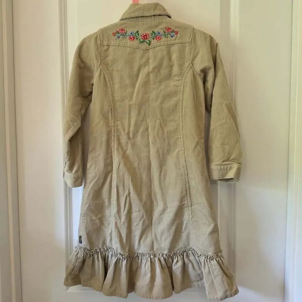 Vintage OshKosh B’Gosh Girls 5 Corduroy Dress Floral Embroidered Western Y2K